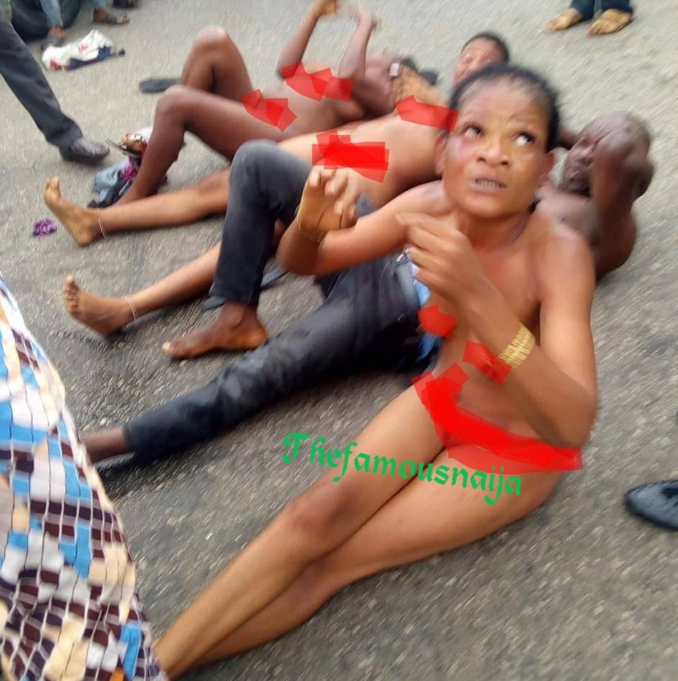 The city of Abuja is currently in shock over what happened in the early hours of Tuesday 26th of June, 2019. A gang of three female kidnappers and a male driver were chased, caught and stripped Unclad. Video shows how they were being shamed by crowd who gathered to take a glimpse of the beautiful kidnappers’ body as some of the guys there were seen in the video that emerged online fixing their eyes on the ladies exposed private parts. According to Daily Diet TV, their car was burnt beyond recognition after a car driven by a man who witnessed them kidnap a woman in Dutse.