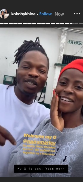 Khloe, the Big Brother Naija star was spotted with Naira Marley shortly after his release from Ikoyi Prison days after he was granted bail.   Khloe who was spotted with Naira Marley after he was released from prison, disclosed that she was present when he walked out from the facility a free man. This is coming after she clashed with her colleague, Dee-One over the arrest and subsequent imprisonment of the singer by the EFCC. Olamide who also reacted to his release, told the ‘Am I a Yahoo Boy’ singer to stay positive.
