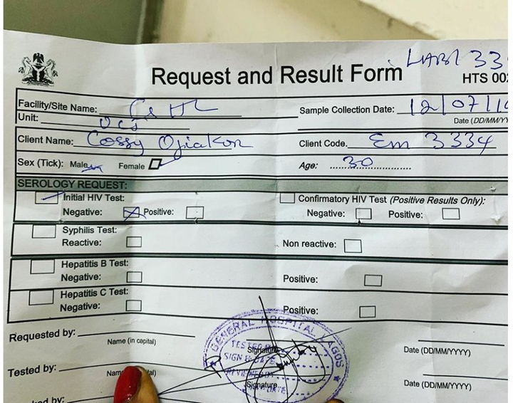 Actress Cossy Orjiakor Undergoes HIV Test, Shares Result (Photos) Nollywood Actress, Cossy Orjiakor has shared her HIV test result which proved the rumour that had it that she is HIV positive wrong.