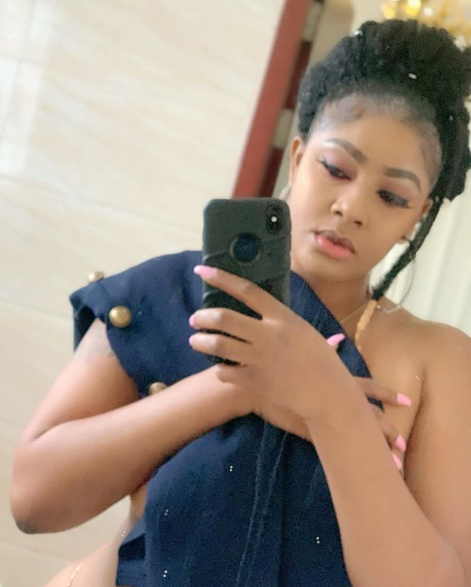 Angela Okorie came through for her fans with a semi-nude photo, which she shared on Instagram.   The actress who carefully covered her ‘assets’ in the photo she shared, captioned the photo ‘Mirror can be defined as .’