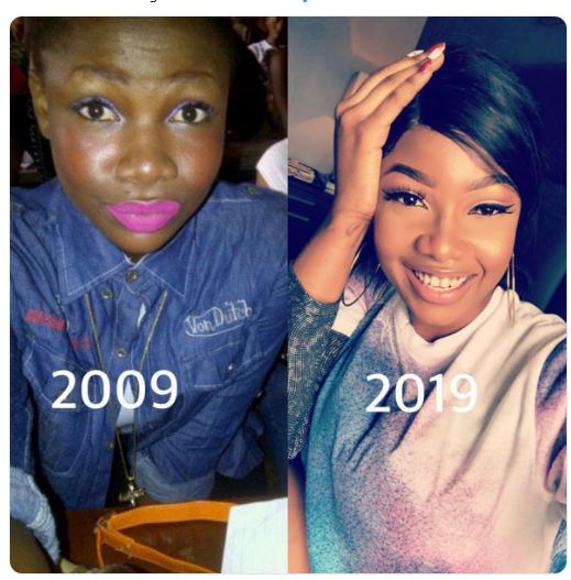 Here is the 10 years ago throwback photo of the Big Brother Naija housemate, Tacha versus how she looks now…