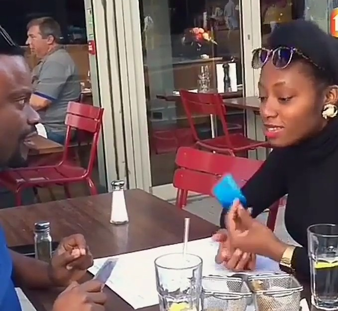 A video of Khafi with Nollywood Actor Okon Lagos in a london resturant trends online…