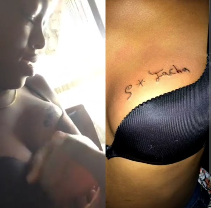 Nigerian Lady Cherie Okolisa Who Went Viral After tattooing Her Role Model Symply Tacha’s Name On her Body, Posts Video Of The Painful Procedure to shutdown Naysayers who have being saying her tattoo is fake.