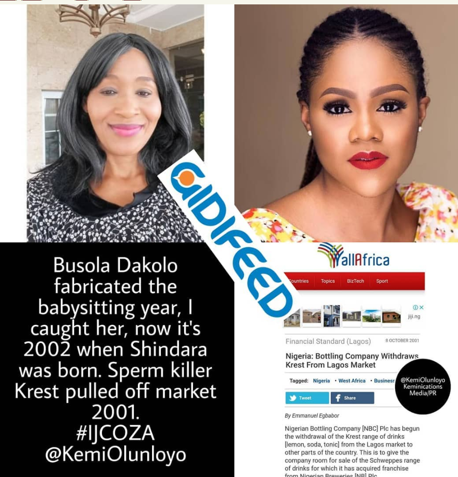 Retired Journalist, Kemi Olunloyo took to her Instagram page to reveal some shocking details about the Busola Dakolo rape allegation by COZA Pastor, Biodun Fatoyinbo. She revealed that Busola lied about baby sitting, Pastor Biodun daughter, Shindara and also said the Krest was shutdown in 2001. See post.. Busola Dakolo fabricated the babysitting year, I caught her, now it’s 2002 when Shindara was born. Sperm killer Krest pulled off market 2001. How could Pastor @biodunfatoyinbo have fed her Krest Bitter Lemon in a fabricated 2002 rape assuming he was taking her to babysit and they stopped in the bush to have intercourse? __ The Coca Cola company told me today that they shifted the market for Schweppes bitter lemon so they don’t sell the same two product in one market. Today they even manufactured Teem as a newer affordable bitter lemon. Pathetic liar @busoladakolo did not practice her interview well with @ynaijatelevision. Her motive to destroy this pastor and church are unclear. She has refused to INTERVIEW with me or any other outlets as she’s been paid for this exclusive HOGWASH. z