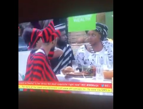 Big Brother Naija housemate, Venita was captured earlier today hiding food in her breasts. In the video that was posted on twitter, the housemate could be seen during lunch after their drama presentation keeping Moi-moi and meat in her cloth.