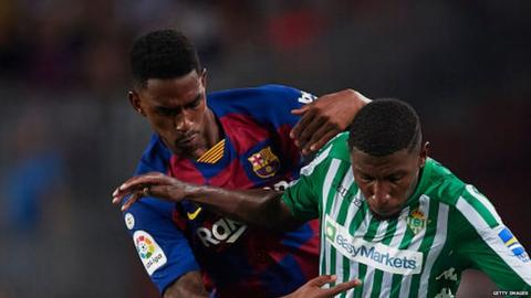 Barcelona have apologised for mocking Real Betis following a 5-2 win over their La Liga rivals on Sunday. Following the victory at the Nou Camp , Barcelona tweeted a photo of defender Junior Firpo holding up five fingers with the caption ‘Junior knows’. The La Liga champions signed Spain Under-21 international Firpo from Real Betis in August. The club tweeted : “Barcelona wish to sincerely apologise for any offence caused to Real Betis.” “No disrespect was intended, but we were wrong to publish it on a night that was very special for Junior.” Firpo made his Barcelona debut during the 5-2 win, coming on for Brazilian midfielder Rafinha after 81 minutes. The 23-year-old featured in 29 games for Betis last season and was part of Spain’s U21 European Championship-winning side in June.