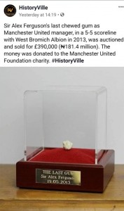 Alex Ferguson’s Last Chewed Gum As Manager Sold For 181 Million Naira (Photo)