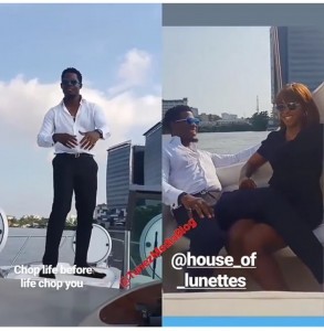 Nigerian reality star, Seyi Awolowo who made a name for himself at the recent edition of the Big Brother Naija has bagged a new endorsement deal with famous Shades coy, House of Lunettes joining his fellow housemate, Tacha as their brand ambassador. Seyi penned the deal on a boat cruise at the Lagos coastline accompanied by his girlfriend, Desola who was on hand to calm his nerves in the cold weather.