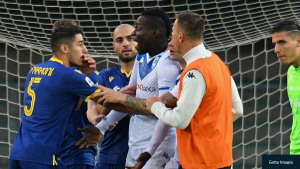 The former Italy international was only stopped from leaving the field by team-mates and opponents during ugly scenes in the league encounter