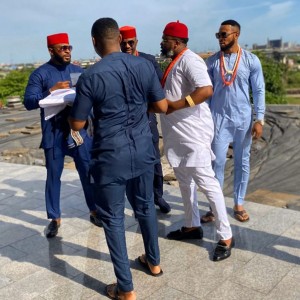 Looks like something big is really coming up as the BBNaija presenter Obi- Uchendu Ebuka, Nigerian singer, Flavour, Nollywood actor, Eyinna Igwe, and two other actors took some shots together on their exquisite native attire. Ebuka took to his Instagram page to share the beautiful pictures with a caption; “Umu afo Igbo Something’s coming…”