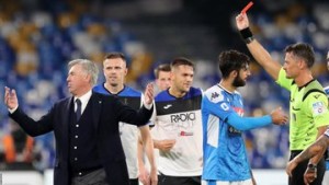 Napoli boss Carlo Ancelotti was shown a red card and sent to the stands as Atalanta twice came from behind to secure a 2-2 draw at the San Paolo Stadium. Napoli took an early lead through Nikola Maksimovic, only for Remo Freuler to level with a clever shot through the legs of goalkeeper Alex Meret. The home side regained the lead through an Arkadiusz Milik strike at the start of the second half and looked to be heading for all three points before Josip Ilicic’s 86th-minute equaliser. The Napoli players and coaches were incensed by the referee’s decision not to award their side a penalty just after the equaliser, and manager Ancelotti was shown a red card.