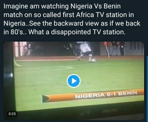  Super Eagles fans on social media have criticised NTA over its poor video broadcast of Nigeria’s AFCON 2021 Qualifier against Benin, MySportDab reports.  A fan wrote: ‘NTA is the worst ever’  Another stated: ‘This is the worst broadcast ever’  During the match, a commentator even said Alex Iwobi is an Arsenal player which is false because he now plays for Everton.