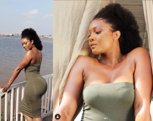 Actress Osas Ighodaro took to Instagram to put her curvaceous body on display while posing in a green strapless bodycon dress…