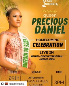 Not Every dream requires sleep. Hard work is one of the best ways to accomplish your dreams says the new FACE OF NIGERIA 2019/20 QUEEN PRECIOUS DANIEL, a 23 year old political science graduate of the institute of business technology