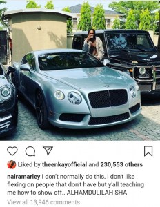 Naira Marley has decided to be flaunting his cars after he was accused of stealing a car.