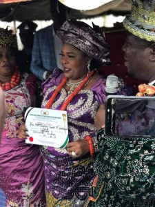 Her Excellency Dame Patience Ibifaka Jonathan was conferred with a chieftaincy title as the Nneoma 1 of Omuma Land by the Paramount/ First Class Traditional Ruler of Omuma Kingdom, His Royal Majesty, King Barr Eze Onyekachi Amaonwu JP.