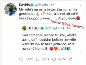    Davido and Cardi B’s husband, Offset, have clarified after alleged tweets of the celebrities fighting each other surfaced. 