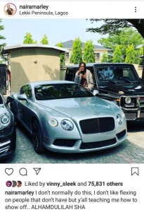 Popular Nigerian singer, Afeez Fashola aka Naira Marley, has taken to instagram to show off his cars.