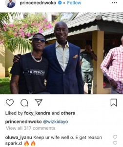    Nigerian billionaire, Ned Nwoko has shared a pose with singer, Wizkid after the duo met at an event. 