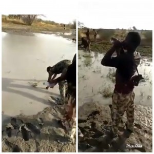 A disheartening and heartbreaking video just hit the internet. This video shows some Nigerian soldiers drinking dirty water from an unclean stream