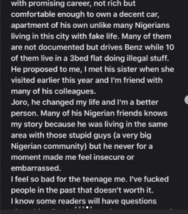 Relationship adviser and blogger, Joro Olumofin has shared the story of a lady who swallowed the sperm of her lover during oral s*x and this landed her in trouble.