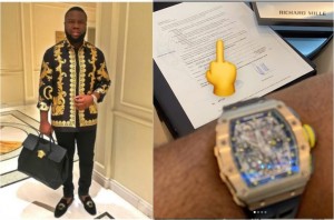 Nigerian big-boy, Hushpuppi has flaunted a Richard Mille wrist watch worth N90m he bought for himself. Dubai-based Nigerian man, Hushpuppi has taken to his Instagram page to show off his $250k (N90m) Richard Mille wrist watch.