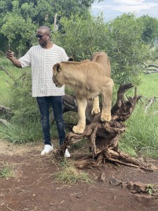 Reality star, Omashola Kola Oburoh has shown his brave side after he was spotted posing with lions.