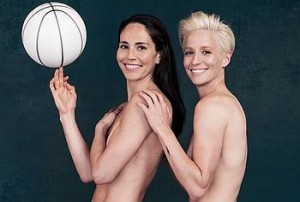 Openly gay couple Sue Bird and Megan Rapinoe recently starred in a very candid photo shoot for ESPN. These charming beauties felt confident enough to take off their clothes and pose in front of the camera completely naked. The girls gently hugged and it looked very moving and sexy. Their juicy butts and beautiful boobies just took your breath away! These hot beauties will definitely be able to spark your imagination!