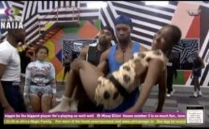 BBNAIJA: Dotun, Sheggz, Adekunle Use Fellow Housemates As Weight Lift