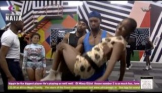 BBNAIJA: Dotun, Sheggz, Adekunle Use Fellow Housemates As Weight Lift