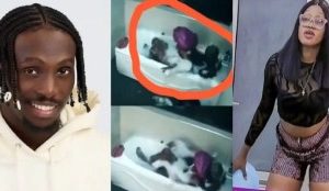 BBNaija: Chomzy And Eloswag Get Intimate In The HOH Bathroom