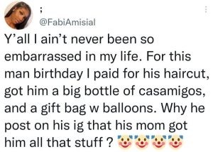 Lady Laments After Her Boyfriend Posted The Birthday Gifts She Gave Him And Credited His Mother For Them