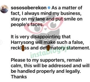 Soso Soberekon Sues Harrysong Over Alleged Defamation, Demands N500 Million Compensation