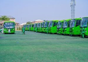 Ganduje Launches Kano Mass Transit Scheme With 100 Buses, 50 Taxis