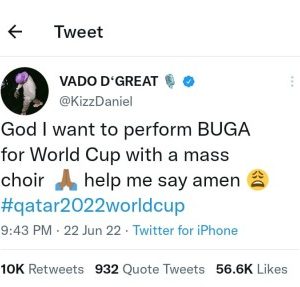 Kizz Daniel Speaks And It Happens! – The ‘Buga’ Star Is Set To Perform Live At The 2022 FIFA World Cup In Qatar 