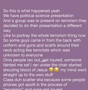 AAUA Students Dressed As Bandits Storm Class For A Presentation On Terrorism