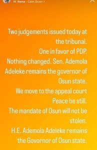 My Father, Ademola Adeleke Remains The Governor Of Osun State - Sina Rambo