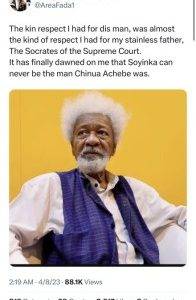 Charly Boy Said Wole Soyinka Can Never Be The Man Achebe Was