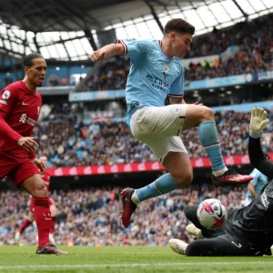 Manchester City thrashes Liverpool to keep in touch with Arsenal at top of English Premier League