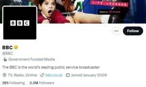 Twitter: BBC objects to 'government funded media' label