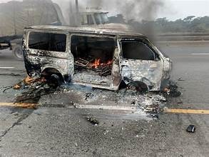 Bus on the Lagos-Ibadan Expressway catches fire, but the passengers escape unharmed.