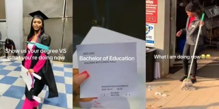 Beautiful lady shows what she studied in university vs. what she does for a living