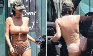 Kanye West’s wife Bianca Censori flashes her bare breasts and nipples in see-through net top (photos)