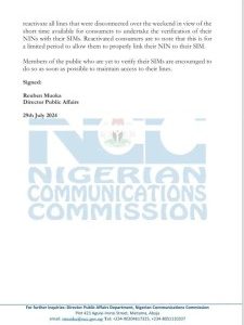 NCC Orders Immediate Reactivation Of Lines Affected By NIN-SIM Verification Issues