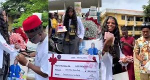 Nigerian Graduate Receives ₦1 Million, New Car, And Money Cake On Sign-Out Day