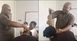 Outrage As Unizik Lecturer Trims Student’s Trendy Hairstyle With Scissors