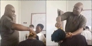 Outrage As Unizik Lecturer Trims Student’s Trendy Hairstyle With Scissors