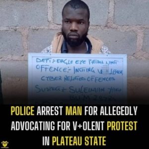 Police Arrest Tiktoker For Advocating Violent Protest In Plateau State (Photo)