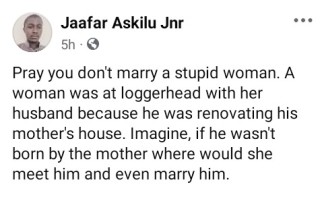 Pray you don’t marry a stupid woman – Nigerian man says as lady kicks against her husband renovating his mother’s house