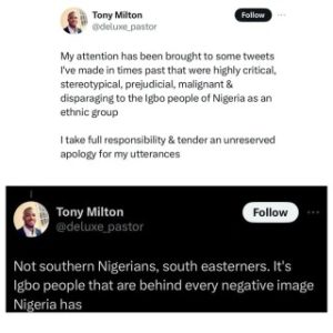 RCCG Pastor Apologises After Old Tweets Of Him Making Disparaging Comments About Igbos Surfaced